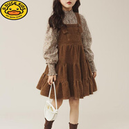 G.DUCKKIDS女童連衣裙套裝2024秋冬新款中大童韓版洋氣女孩碎花背帶裙兩件套 咖啡色套裝 140 身高130-135cm年齡9-10歲