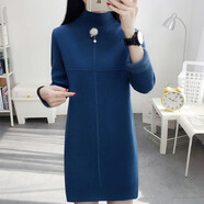 配大衣的中長款毛衣女2025新款秋冬一體絨內(nèi)搭保暖加絨加厚打底衫 寶藍 M