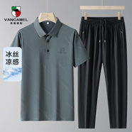 西域駱駝（VANCAMEL）短袖套裝男夏季冰絲涼感休閑中老年POLO衫套裝 灰色 L