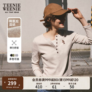 Teenie Weenie小熊秋季黑色棉質(zhì)打底衫polo領(lǐng)長袖T恤白色外穿上衣 B-燕麥色 XL