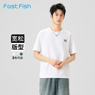 快魚短袖男款t恤圓領2025新款青少年夏棉質百搭簡約寬松休閑上衣 白色 2XL