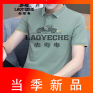 老爺車(chē)（LAOYECHE）高端男士休閑上衣純棉棉毛布打底短袖t恤男標準型薄款Polo衫 豆綠色 L 105-120斤