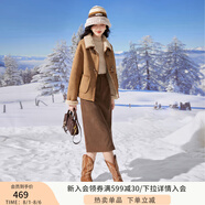 香影【貓貓絨】牛角扣麂皮絨短外套女秋冬小個子皮毛一體仿生皮草 駝色 W834004 M