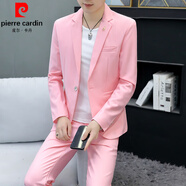 皮爾卡丹（pierre cardin）2025新款西服套裝男純色西裝休閑高級感痞帥韓版商務(wù)修身薄款外套 粉色(上衣+T恤+褲子 長(cháng)袖 M 80-105斤