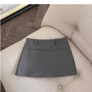 鶴嶼精品西裝裙2025辣妹防走光顯瘦低腰灰色半身裙a字包臀短裙 灰色 S