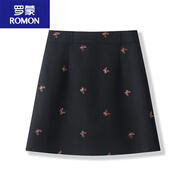 羅蒙灰色刺繡短裙半身裙女春夏新款高腰氣質(zhì)西裝A字半裙 黑色短裙【裙長44cm/有內(nèi)襯】 L 28