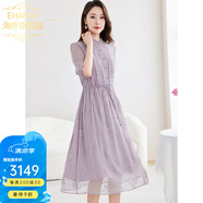 Ehangy國際高檔女士2025夏季新款洋裝氣質(zhì)優(yōu)雅桑蠶絲長(cháng)裙重工繡花收腰裙 莫奈紫【高端禮盒】 XL