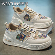 西遇（Westlink）男鞋2025新款秋季百搭休閑運(yùn)動板鞋男士厚底增高帆布透氣小白潮鞋 卡其 單層 42 （標(biāo)準(zhǔn)運(yùn)動鞋尺碼）