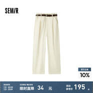 Semir[商場同款]森馬休閑褲女卷邊七分褲顯瘦秋2024新款純棉闊腿褲百搭 米白10301 170/74A/XL