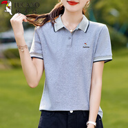 啄木鳥(niǎo)純棉翻領(lǐng)短袖T恤女正肩POLO衫顯瘦大碼女裝夏季休閑上衣 灰色 2XL