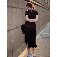 JK&JS中國風(fēng)修身連衣裙新中式盤(pán)扣改良復古旗袍高端長(cháng)裙女 黑色  M 