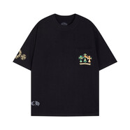 克羅心平替現(xiàn)貨克羅心高克純棉T恤彩色馬蹄十字噴繪圓領(lǐng)短袖 黑色K6055 黑色K6055 M