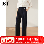 歐莎（OSA）高腰窄版OL職業(yè)垂感煙管西裝褲女通勤顯瘦直筒休閑褲子2025秋新款 藏藍(lán)色A L