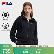 FILA 斐樂官方短款外套女秋季新款時尚刺繡開衫衛(wèi)衣夾克上衣 正黑色-BK L