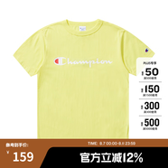 Champion夏季經(jīng)典款印花草寫LOGO圓領(lǐng)休閑運動T恤無性別冠軍短袖男女情侶 熒光黃 L