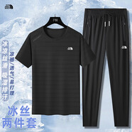 北面羽王北面戶外運(yùn)動夏季男女款冰.絲套裝輕薄速干透氣寬松降溫兩件套 黑t+直.筒黑長褲 冰絲套裝 3XL (145-160斤)