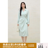 獨束大碼女裝通勤氣質(zhì)金屬腰袢連衣裙2025春季新品胖mm時尚長裙 海沫綠 2XL (尺碼：4)
