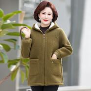 恒源祥媽媽冬裝加絨外套加厚連帽顆粒絨棉襖2025新款中老年女裝棉衣棉服 秋香綠 2XL (建 議105-120斤)