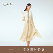 OVV2023春夏新款女裝日本進(jìn)口輕透薄紗開衩不規(guī)則A字百褶裙 米黃（凈色）14 S