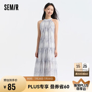 森馬觀園吉聯(lián)名連衣裙女肌理國(guó)風(fēng)夏收腰寬松掛脖長(zhǎng)裙109324114021