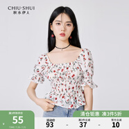 秋水伊人高腰顯瘦辣妹風(fēng)雪紡衫夏季新款女裝甜美少女氣質(zhì)上衣 花料 M