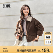 森馬（Semir）外套女oversize插肩袖仿羊羔毛毛領(lǐng)冬季2024夾棉夾克109724108016