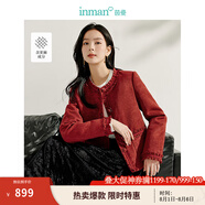 茵曼（INMAN）小香風(fēng)外套2025秋季女裝新款法式花邊短上衣 法國紅 M