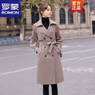 羅蒙風衣女2024秋季新款韓版休閑百搭中長款過膝高端氣質大衣時尚外套 咖色雙層有里布 S