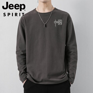 吉普（JEEP）國潮印花長袖T恤男士小圓領(lǐng)內(nèi)搭汗衫簡約休閑潮流百搭上衣ins秋裝 YX-952-419深灰 M