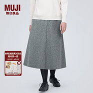 無(wú)印良品（MUJI）女式 彈力起毛 寬擺裙 休閑中長(cháng)款A字半身裙子女款秋季 BE1P4C3A 灰色 S (155/62A)