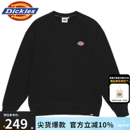 dickies春夏logo貼布繡休閑美式圓領(lǐng)毛圈衛(wèi)衣寬松男女情侶裝 黑色 XL