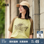森馬短袖T恤女中長(zhǎng)款寬松插肩袖夏季字母套頭衫復(fù)古107424100007