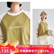 雲(yún)上生活女裝棉拼接T恤立體字母膠印長袖休閑t新款T6597X 芥末黃拼米色 M