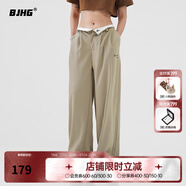 BJHG不計后果秋季美式Cleanfit男潮垂墜感高級感窄版寬松直筒休閑褲女 卡其色 L