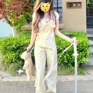 PMOG多巴胺學(xué)院背帶褲女2025新款直筒寬松夏季褲子長(cháng)褲顯瘦休閑褲女  背帶褲杏色 L