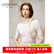 恩曼琳（ANMANI）24早春新款高級感一字領五分袖修身針織衫EANEAA51 米白 M