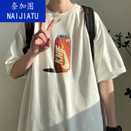 奈加圖320g重磅純棉短袖男新款潮牌潮流衣服短袖t簡(jiǎn)約百搭學(xué)生港風(fēng)T恤 可樂(lè )-白色純棉 L (105-125斤)