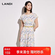 藍(lán)地（LANDI）不對稱下擺圓領(lǐng)印花系帶連衣裙女夏季新款短袖裙子無腰帶 花色 L