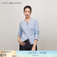 TOMMY HILFIGER【復(fù)古絞花】春秋季女裝純棉肌理感圓領(lǐng)內(nèi)搭打底衫開(kāi)衫針織衫毛衣 【撞色絞花開(kāi)襟】-  天藍(lán)色C1O XS （推薦：100斤以下）