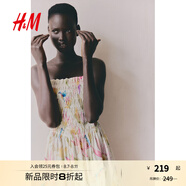 H&M女裝無領(lǐng)連衣裙2025夏季新款無袖縮褶植物印花吊帶長裙1275861 奶油色/花卉 L 170/104