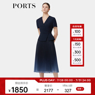 PORTS寶姿春季新品女裝優(yōu)雅收腰二合一網(wǎng)紗漸變百褶拼接連衣裙 丈青-1 XS (2)