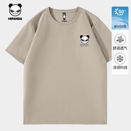 HI PANDA你好熊貓冰絲防曬短袖男舒適透氣涼感親膚2025夏季新款美式體恤衫 卡其#PP憤怒熊字母-立體硅膠 XL