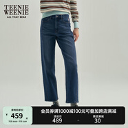 Teenie Weenie小熊牛仔褲女春季簡約風復古煙管褲休閑褲女 中藍色 XS (155)