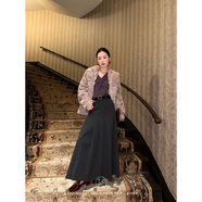 鷺青一原創(chuàng  )【八音盒】毛呢半身裙女秋冬復古設計感顯瘦a字百褶裙 黑灰色 L