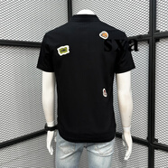 SXA香港潮牌棉POLO衫男短袖t恤夏2025新款修身翻領(lǐng)刺繡貼標(biāo)時尚上衣 黑色 L