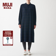 無印良品 MUJI 男女通用 法蘭絨 立領(lǐng) 長衫 無性別 男款女款 BCL43A1A 深藏青色格紋 S-M
