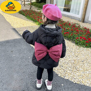 G.DUCKKIDS女童棉服2024新款兒童寶寶冬季外出保暖外套女孩可愛加厚冬裝 黑色后背大蝴蝶結(jié)棉服 140 建議身高140cm的寶寶拍