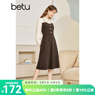 betu百圖女裝秋冬新款連衣裙拼色領(lǐng)收腰長(cháng)袖連衣裙女2210T74 咖啡色 M