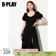 DPLAY2025年夏季黑色連衣裙女泡泡袖法式沙灘裙長款小黑裙 經(jīng)典黑 L