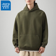 真維斯衛衣男460G重磅連帽秋冬款加絨純色寬松運動(dòng)套頭帽衫長(cháng)袖外套男款 軍綠色 【460G重磅雙面布面料】 2XL  (適合155-170斤穿)偏寬松版型